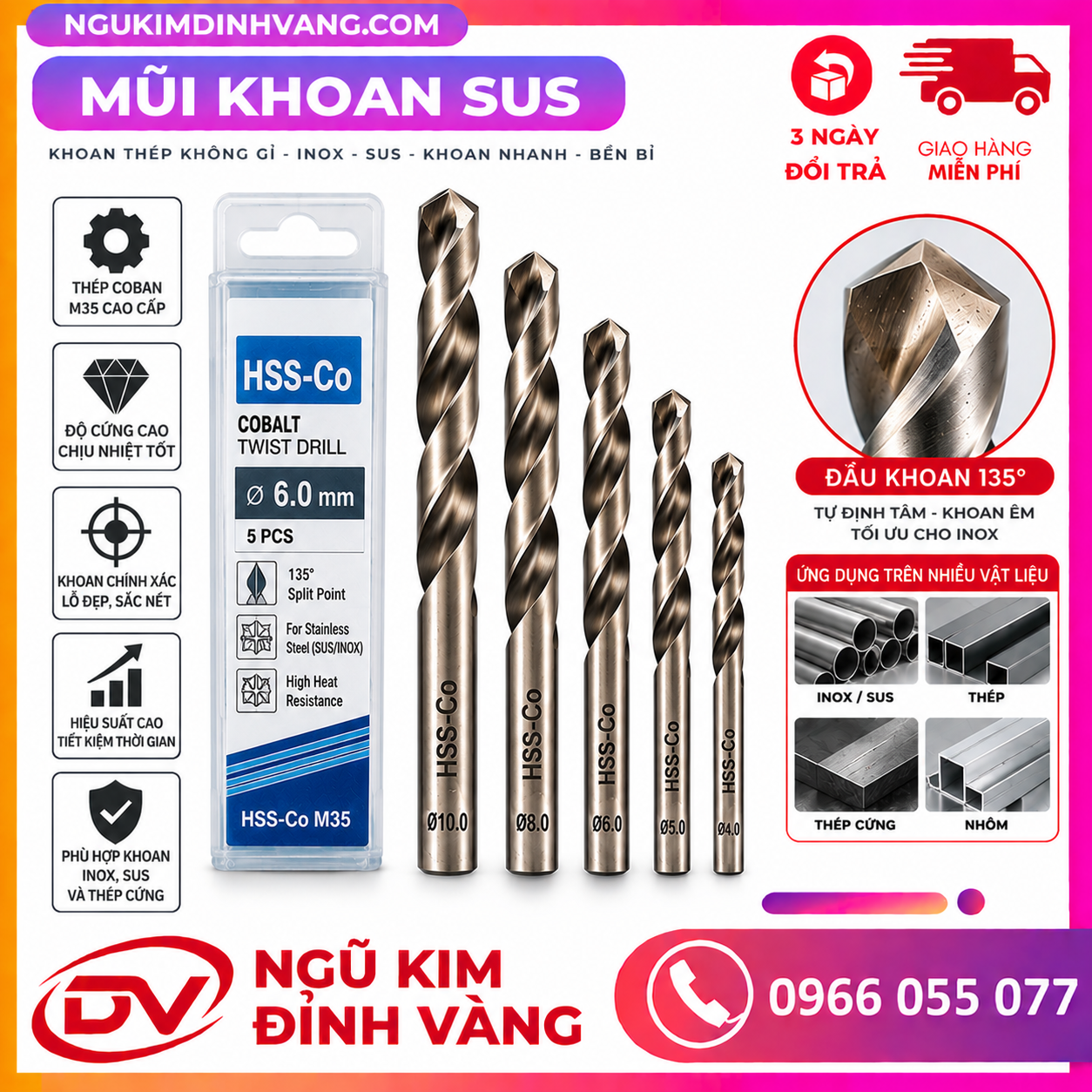 Mũi Khoan SUS độ bền cao chuyên dụng cho inox