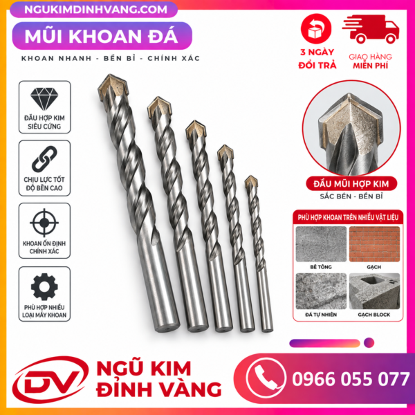 Hình ảnh mũi khoan đá chất lượng cao tại Ngũ Kim Đỉnh Vàng
